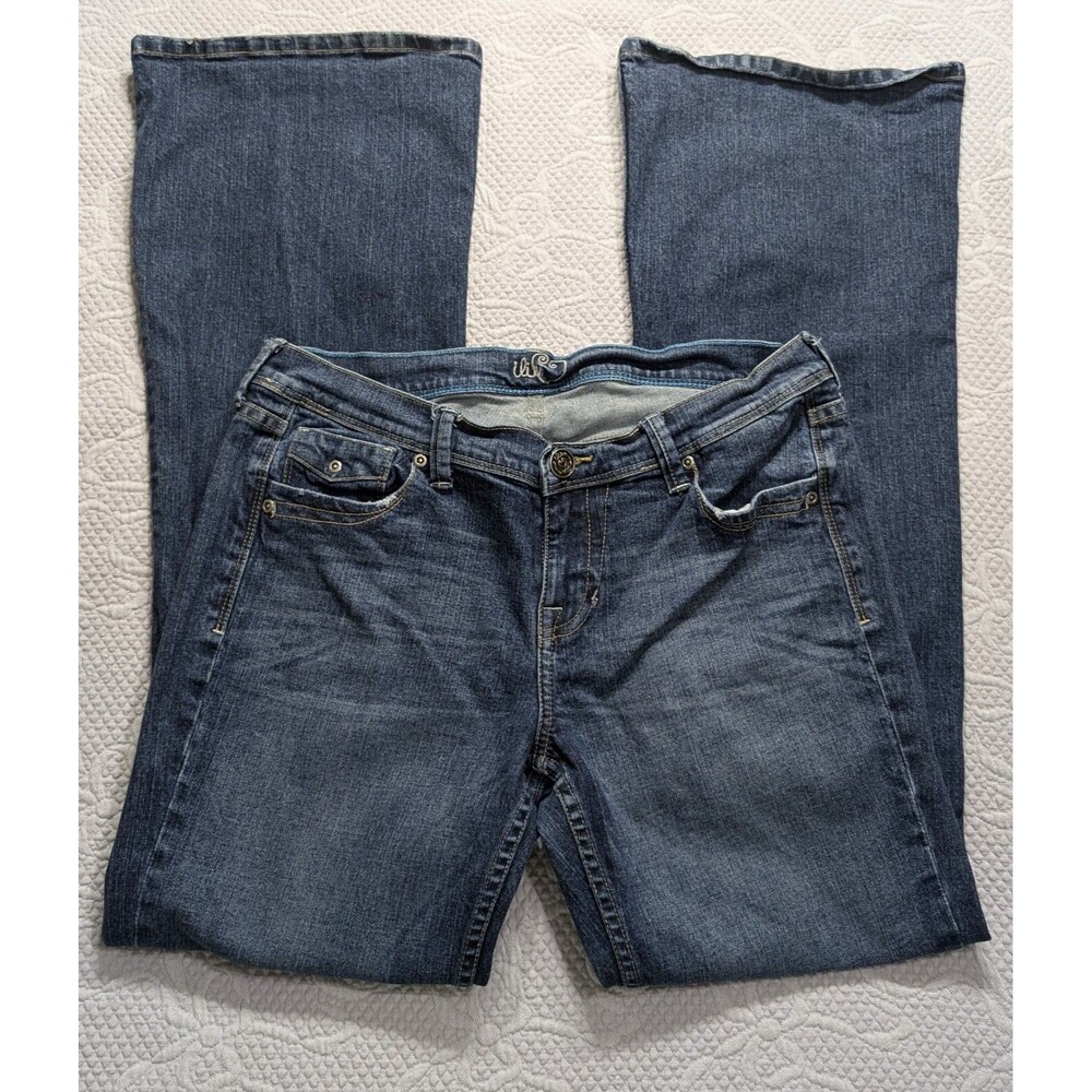 ILIU Size 13 (32 X  33) Low Rise Stretch Flare Jeans Flap Pockets Y2K Retro